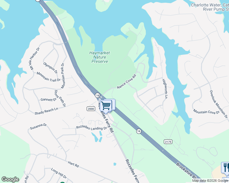 map of restaurants, bars, coffee shops, grocery stores, and more near 2304 Nance Cove Road in Charlotte
