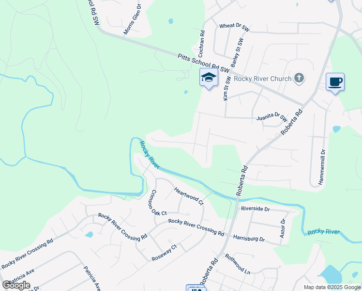 map of restaurants, bars, coffee shops, grocery stores, and more near 712 Yvonne Drive Southwest in Concord