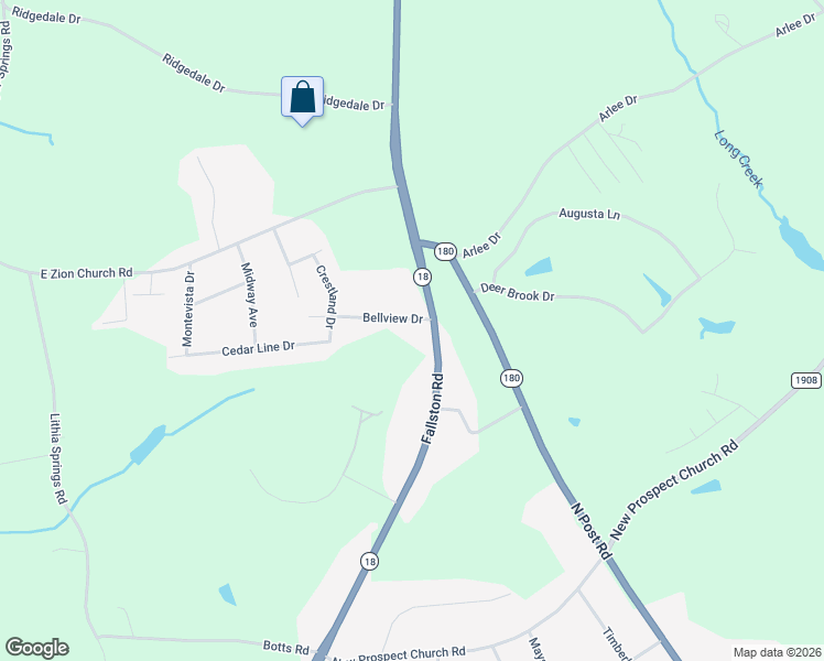 map of restaurants, bars, coffee shops, grocery stores, and more near 882 Bellview Drive in Shelby