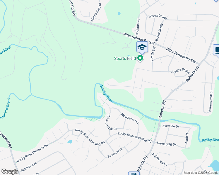 map of restaurants, bars, coffee shops, grocery stores, and more near 676 Yvonne Drive Southwest in Concord