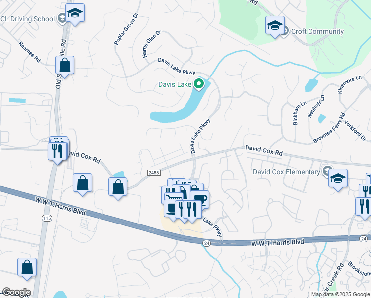 map of restaurants, bars, coffee shops, grocery stores, and more near 8843 Legacy Lake Lane in Charlotte