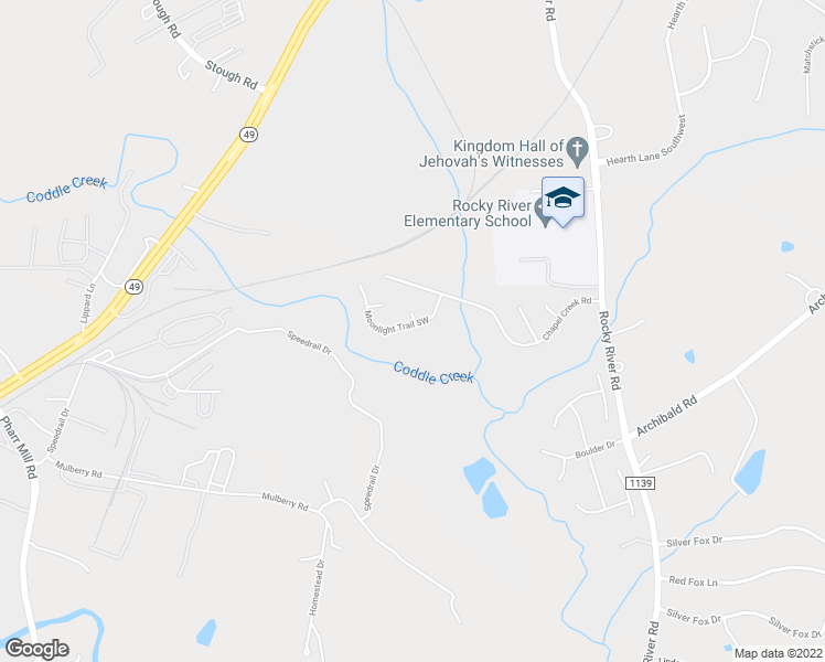 map of restaurants, bars, coffee shops, grocery stores, and more near 5235 Moonlight Trail Southwest in Concord