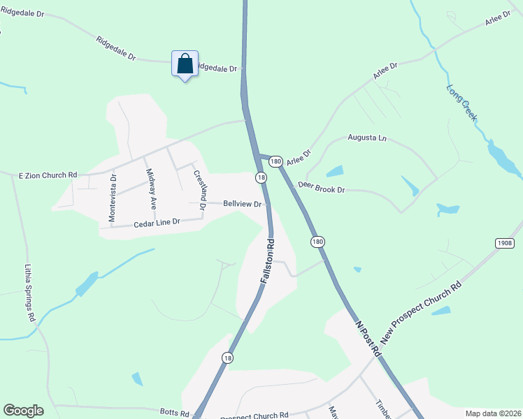 map of restaurants, bars, coffee shops, grocery stores, and more near 882 Bellview Drive in Shelby