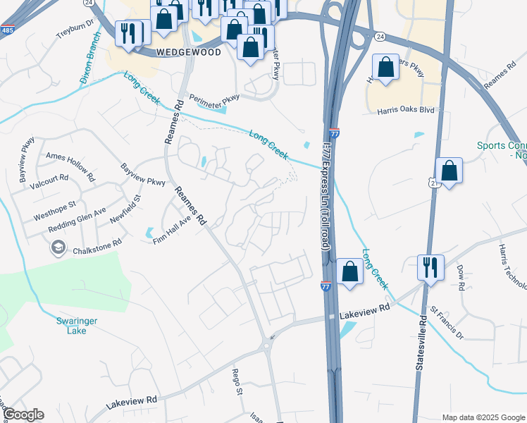 map of restaurants, bars, coffee shops, grocery stores, and more near in Charlotte