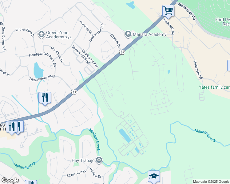 map of restaurants, bars, coffee shops, grocery stores, and more near 12410 U.S. 29 in Charlotte