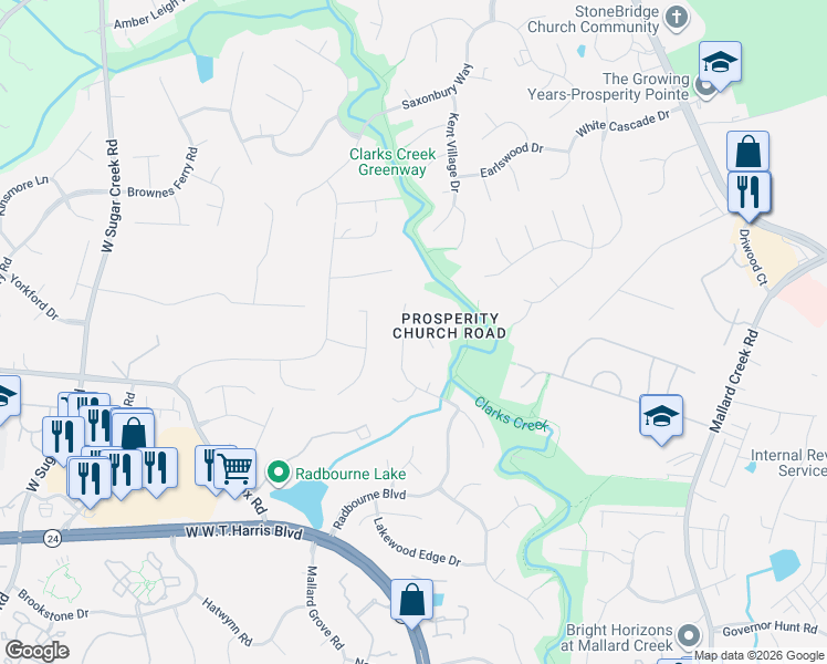 map of restaurants, bars, coffee shops, grocery stores, and more near 3508 French Woods Road in Charlotte