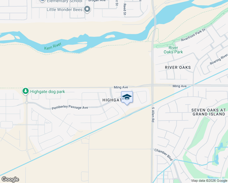 map of restaurants, bars, coffee shops, grocery stores, and more near 1705 Audley End Place in Bakersfield