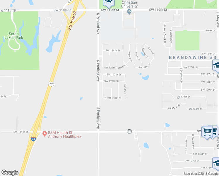 map of restaurants, bars, coffee shops, grocery stores, and more near 3617 Southwest 129th Terrace in Oklahoma City