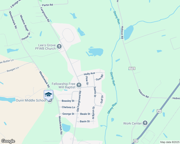 map of restaurants, bars, coffee shops, grocery stores, and more near 115 Holly Avenue in Dunn