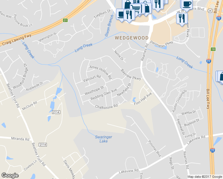 map of restaurants, bars, coffee shops, grocery stores, and more near in Charlotte