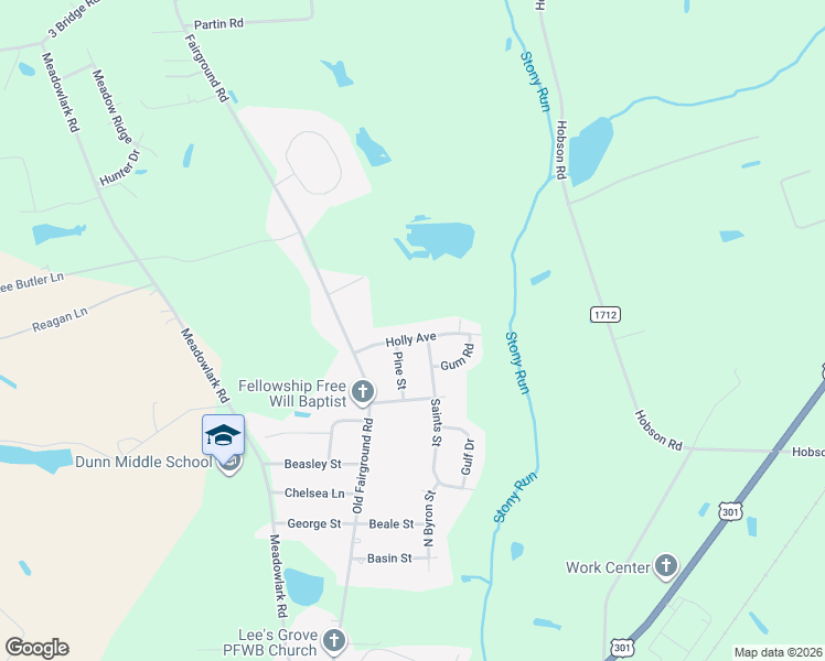 map of restaurants, bars, coffee shops, grocery stores, and more near 115 Holly Avenue in Dunn