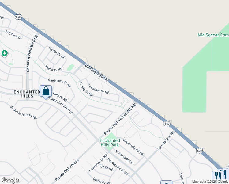 map of restaurants, bars, coffee shops, grocery stores, and more near 4715 Akita Court Northeast in Rio Rancho