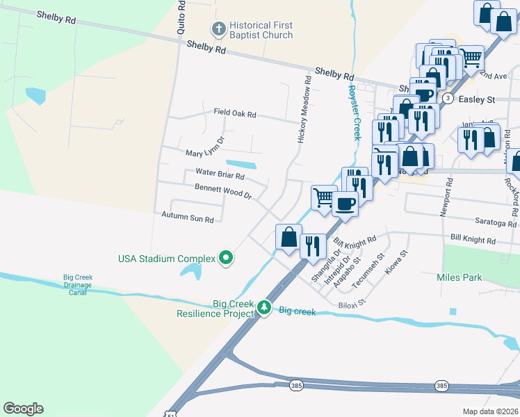 map of restaurants, bars, coffee shops, grocery stores, and more near 4367 Bennett Wood Drive in Millington