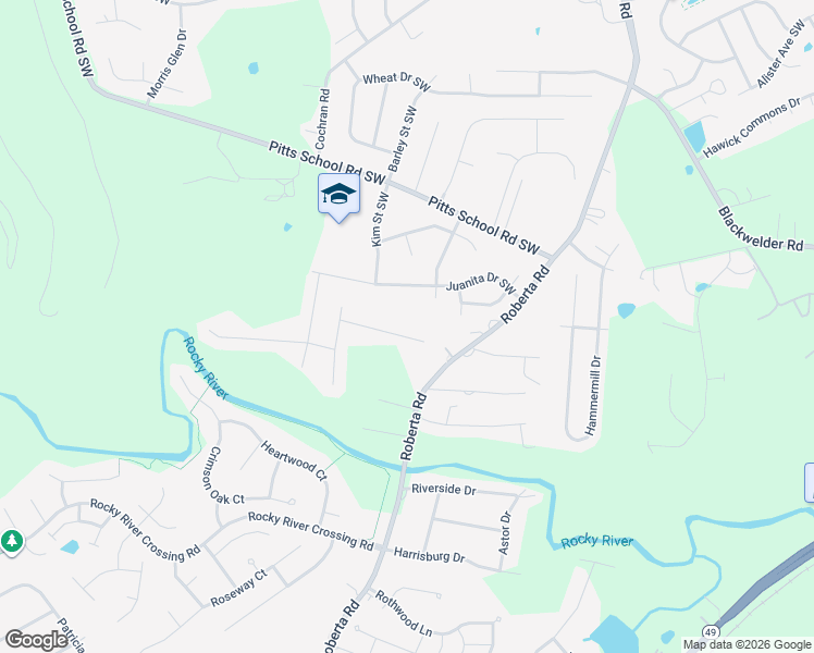 map of restaurants, bars, coffee shops, grocery stores, and more near 789 Mott Shue Drive Southwest in Concord