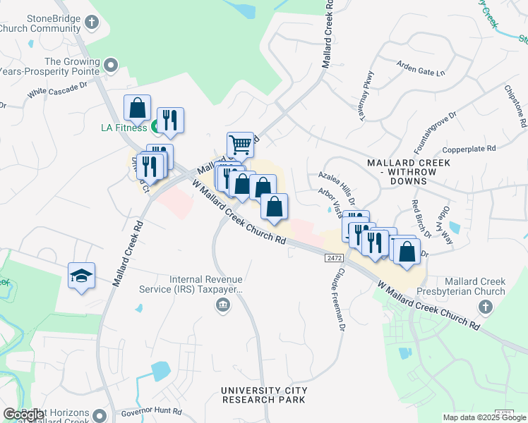 map of restaurants, bars, coffee shops, grocery stores, and more near 11020 David Taylor Drive in Charlotte