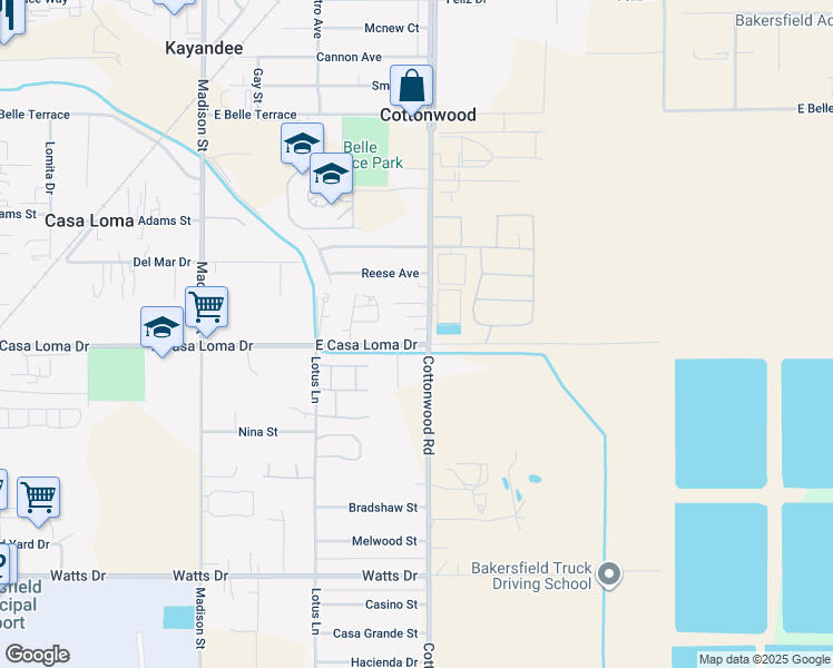 map of restaurants, bars, coffee shops, grocery stores, and more near 1016 East Casa Loma Drive in Bakersfield