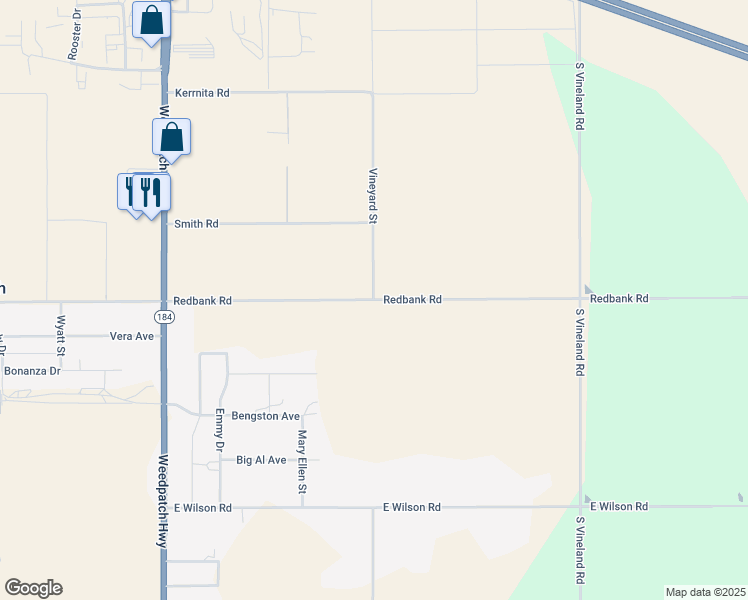 map of restaurants, bars, coffee shops, grocery stores, and more near 9414 Redbank Road in Bakersfield