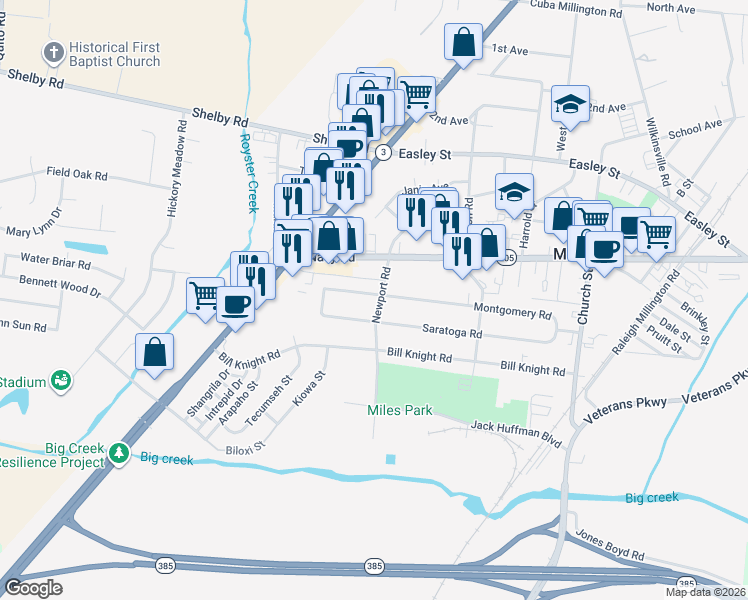 map of restaurants, bars, coffee shops, grocery stores, and more near 4689 Montgomery Road in Millington