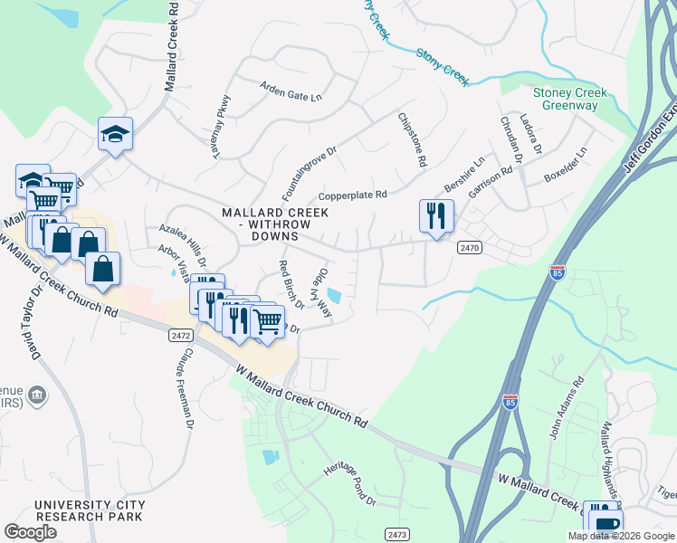 map of restaurants, bars, coffee shops, grocery stores, and more near in Charlotte