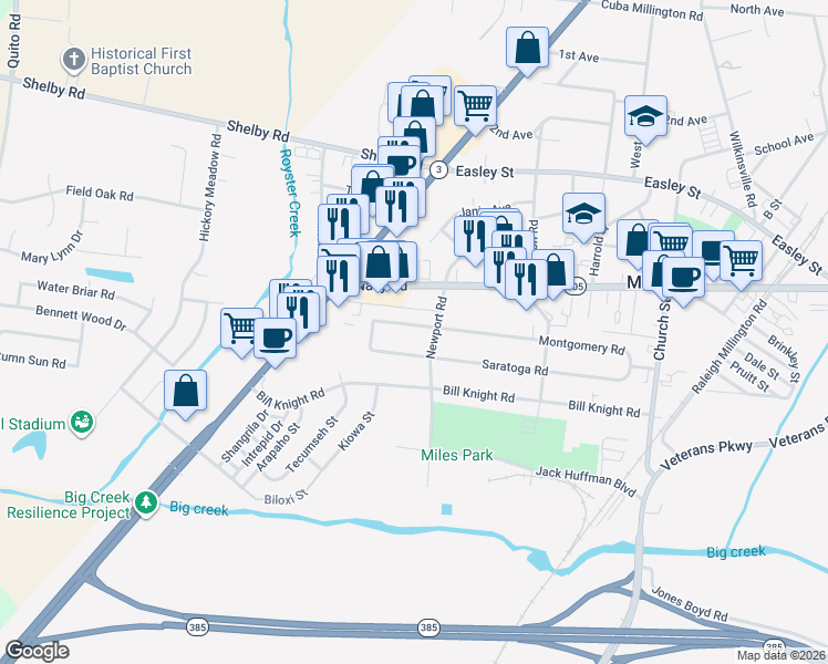 map of restaurants, bars, coffee shops, grocery stores, and more near 4689 Montgomery Road in Millington