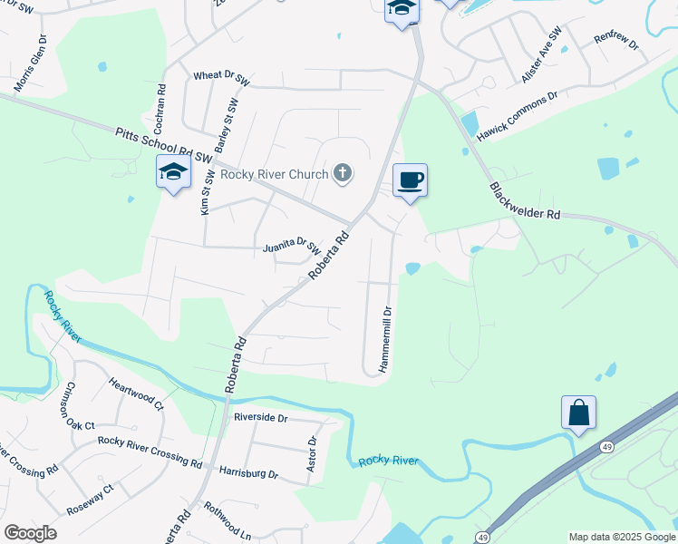 map of restaurants, bars, coffee shops, grocery stores, and more near 5455 Roberta Meadows Court in Concord