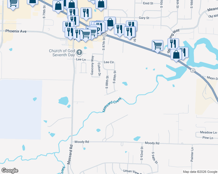map of restaurants, bars, coffee shops, grocery stores, and more near 4306 South 89th Street in Fort Smith