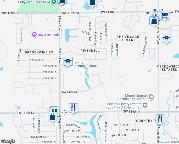 map of restaurants, bars, coffee shops, grocery stores, and more near 12901 Rohan Court in Oklahoma City