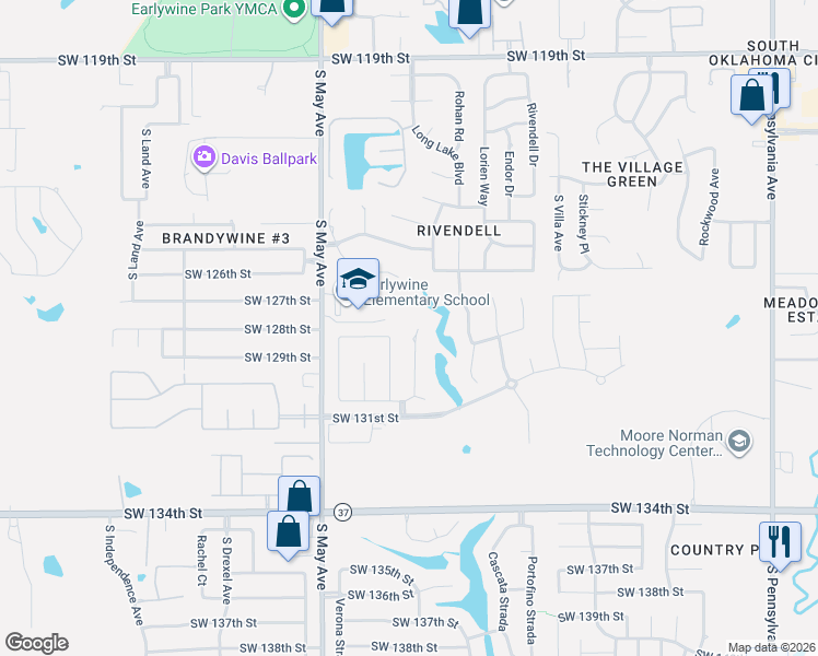 map of restaurants, bars, coffee shops, grocery stores, and more near 12901 Anduin Avenue in Oklahoma City