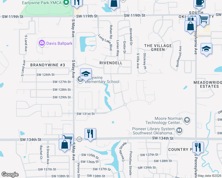 map of restaurants, bars, coffee shops, grocery stores, and more near 12901 Rohan Court in Oklahoma City