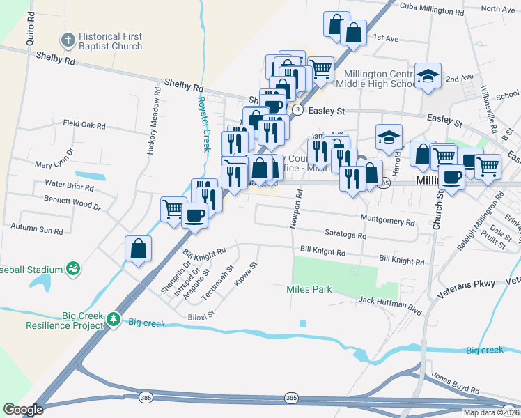 map of restaurants, bars, coffee shops, grocery stores, and more near 4653 Doris Circle North in Millington