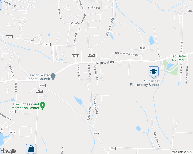 map of restaurants, bars, coffee shops, grocery stores, and more near 20 Sugarloaf Lane in Hendersonville