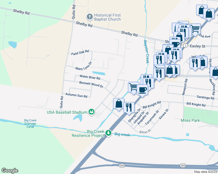 map of restaurants, bars, coffee shops, grocery stores, and more near 7840 Sweet Bark Road in Millington