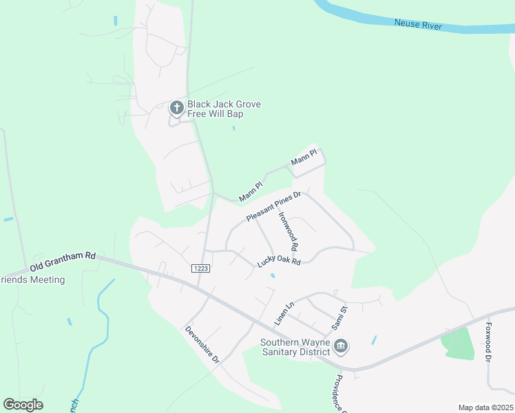 map of restaurants, bars, coffee shops, grocery stores, and more near 203 Pleasant Pines Drive in Goldsboro