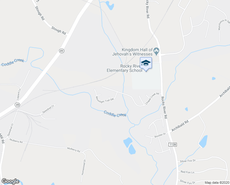 map of restaurants, bars, coffee shops, grocery stores, and more near 5202 Moonlight Trail Southwest in Concord