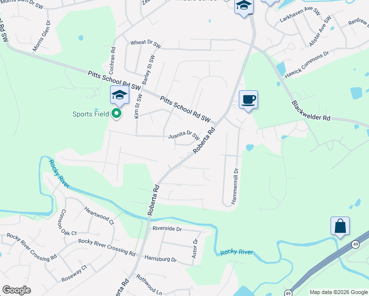 map of restaurants, bars, coffee shops, grocery stores, and more near 5388 Roberta Meadows Court in Concord