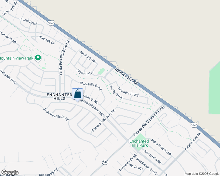 map of restaurants, bars, coffee shops, grocery stores, and more near 7032 Husky Drive Northeast in Rio Rancho