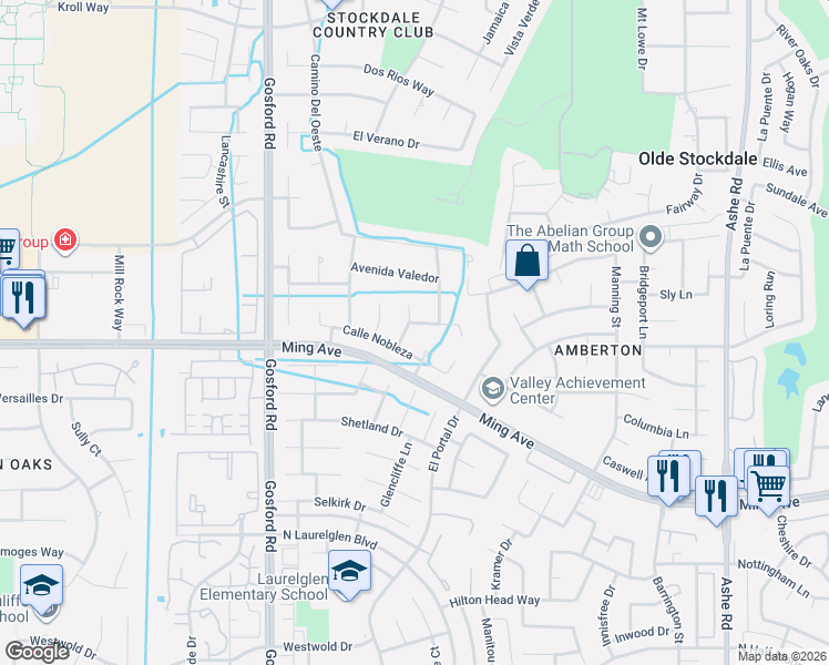 map of restaurants, bars, coffee shops, grocery stores, and more near 7509 Calle Sagrada in Bakersfield