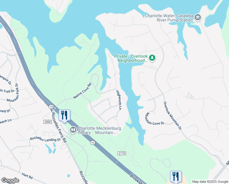map of restaurants, bars, coffee shops, grocery stores, and more near 2635 Hamilton Crossings Drive in Charlotte