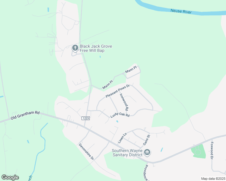 map of restaurants, bars, coffee shops, grocery stores, and more near 203 Pleasant Pines Drive in Goldsboro