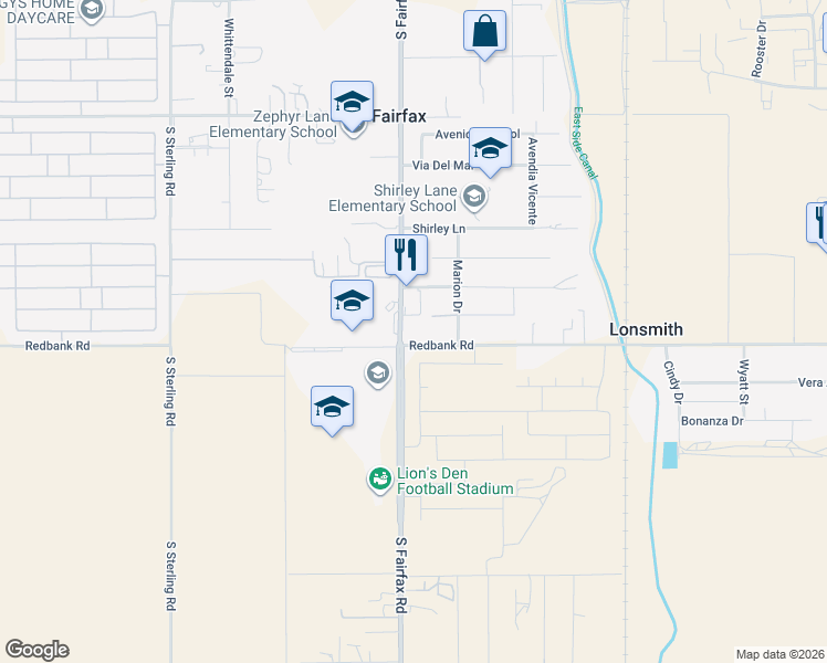 map of restaurants, bars, coffee shops, grocery stores, and more near 4700 Redbank Road in Bakersfield