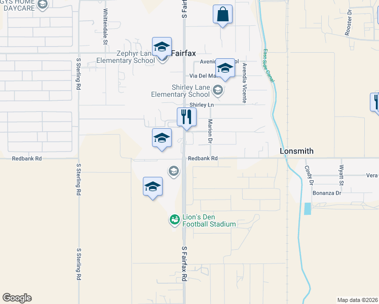 map of restaurants, bars, coffee shops, grocery stores, and more near 4700 Redbank Road in Bakersfield