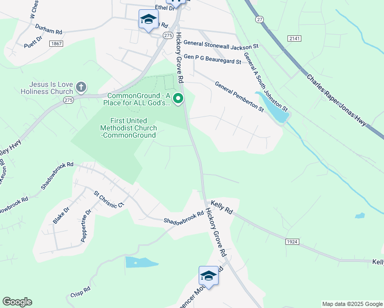 map of restaurants, bars, coffee shops, grocery stores, and more near 5419 Hickory Grove Rd in Stanley