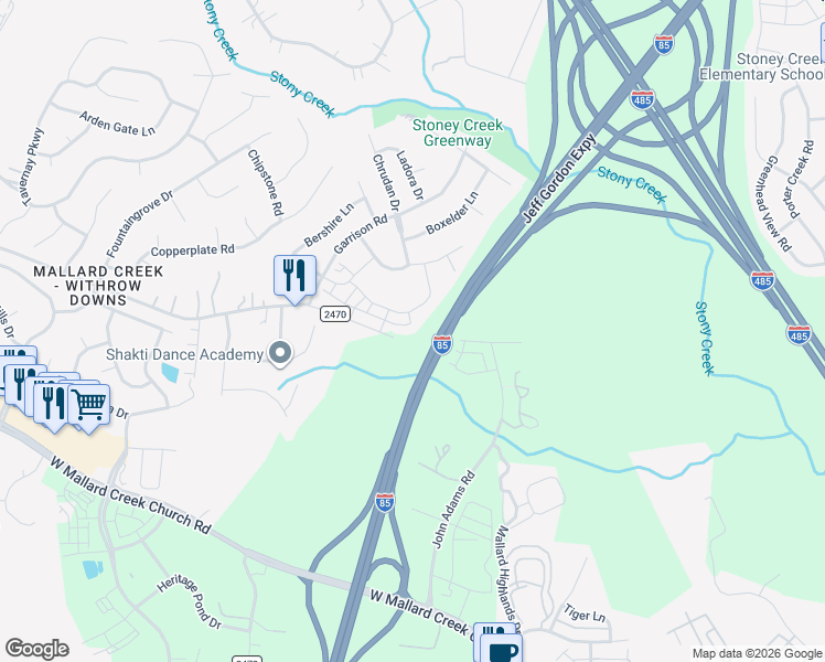 map of restaurants, bars, coffee shops, grocery stores, and more near 1400 Galloway Road in Charlotte