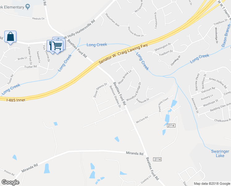 map of restaurants, bars, coffee shops, grocery stores, and more near 8138 Belmont Stables Drive in Charlotte