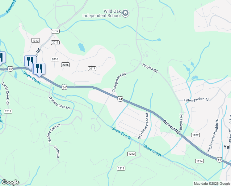 map of restaurants, bars, coffee shops, grocery stores, and more near 3620 Brevard Road in Hendersonville