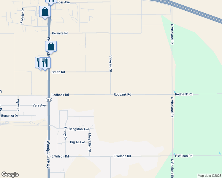 map of restaurants, bars, coffee shops, grocery stores, and more near 9414-9698 Redbank Road in Bakersfield