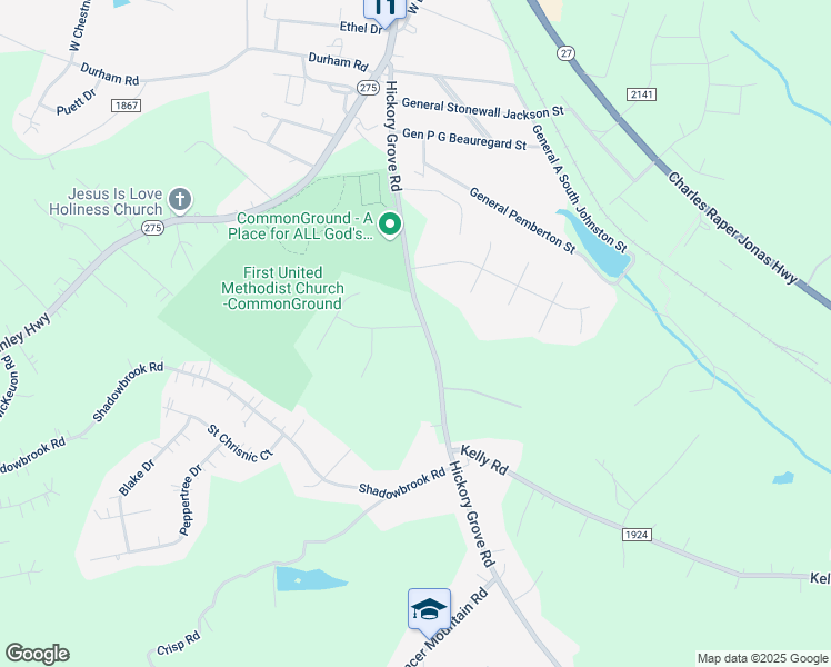 map of restaurants, bars, coffee shops, grocery stores, and more near 5419 Hickory Grove Road in Stanley