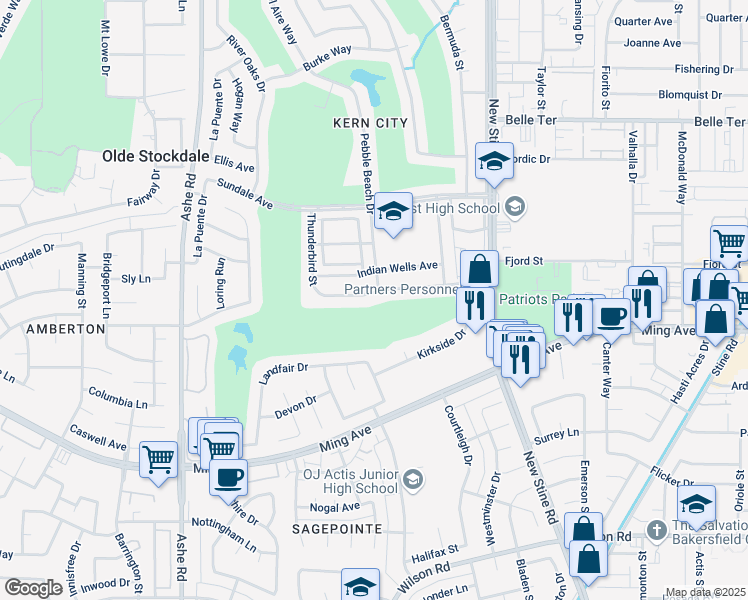 map of restaurants, bars, coffee shops, grocery stores, and more near 5901 Cypress Point Drive in Bakersfield