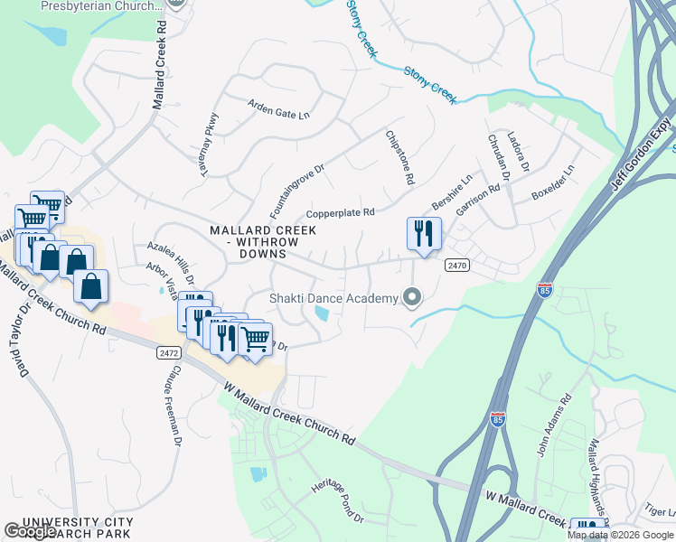 map of restaurants, bars, coffee shops, grocery stores, and more near in Charlotte