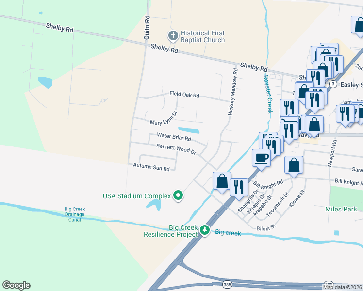 map of restaurants, bars, coffee shops, grocery stores, and more near 4308 Bennett Wood Drive in Millington